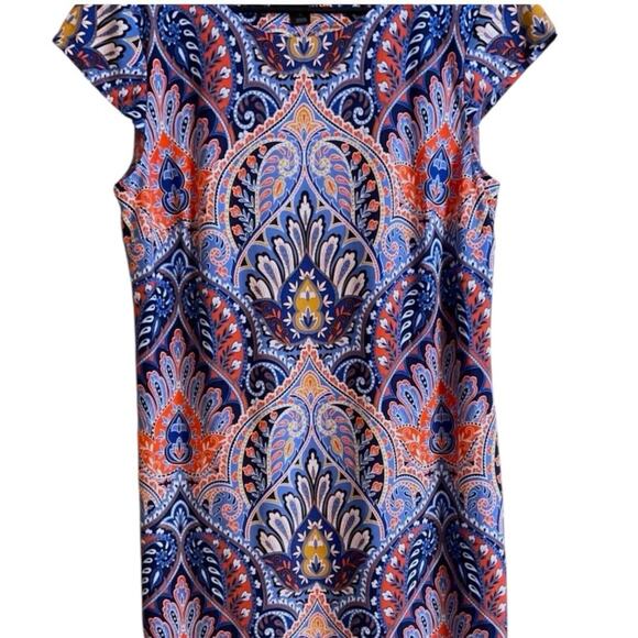 Liz Claiborne Dress Purple Multicolored Paisley Sheath Short Sleeve Travel Work - Picture 5 of 9